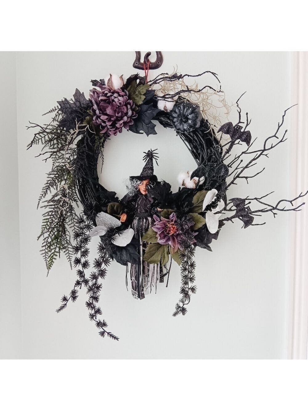 Wreath Flippers Handcrafted 14" Gothic Witch Halloween Wreath